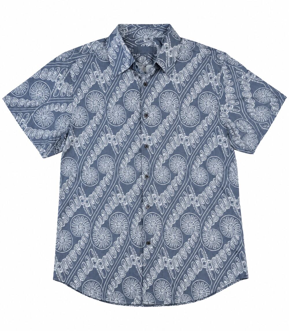 Kinolau Hawaiian Aloha Shirt L Bluish Gray Shell Print Resortcore Coastal